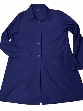 Eileen Fisher System Stretch Crepe Jacket Midnight Blue Longline Button Front S